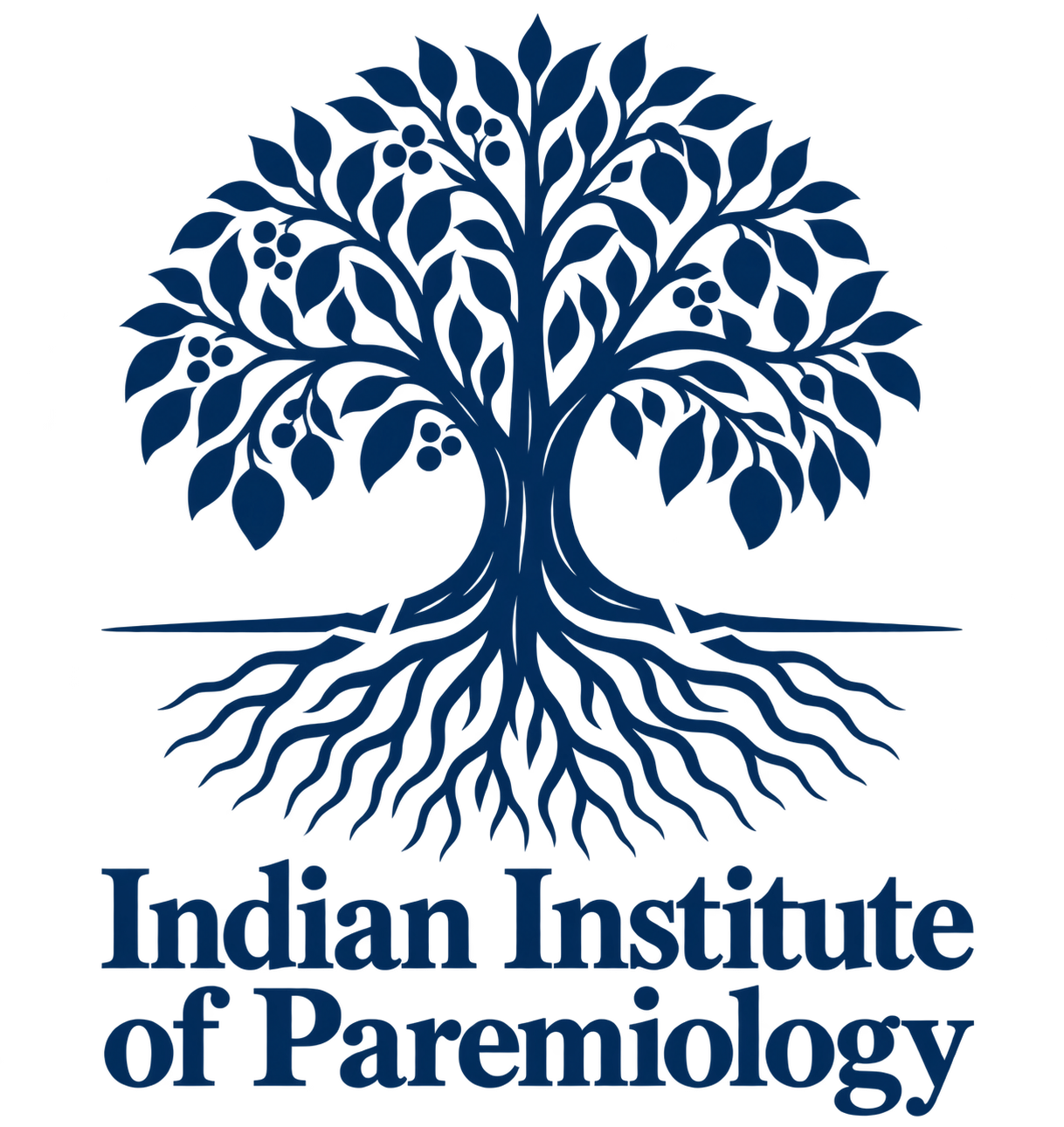 Indian Institute of Paremiology logo: a sheltering fruit tree whose exposed roots break through a straight boundary line.